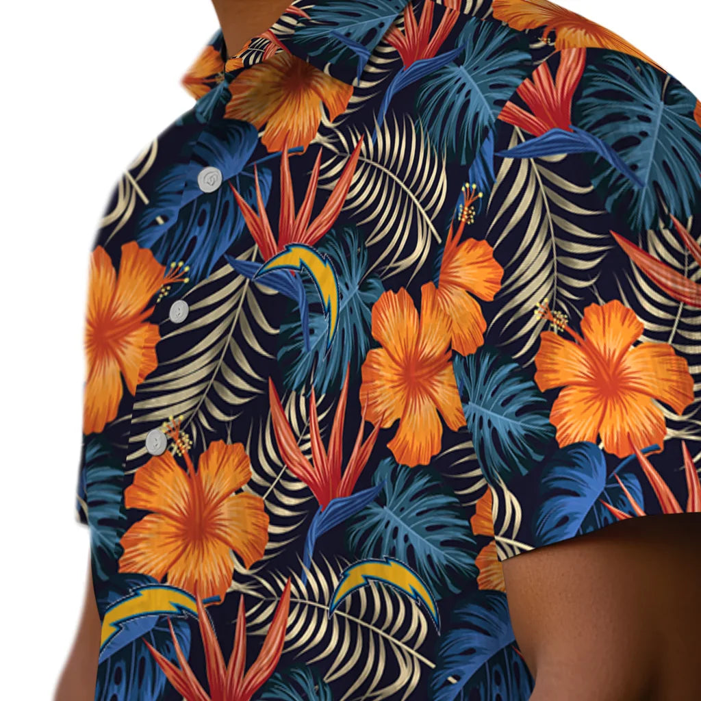 Los Angeles Chargers Hawaiian Shirt - Hibiscus Foliage | Hula Hawaiian Shirts