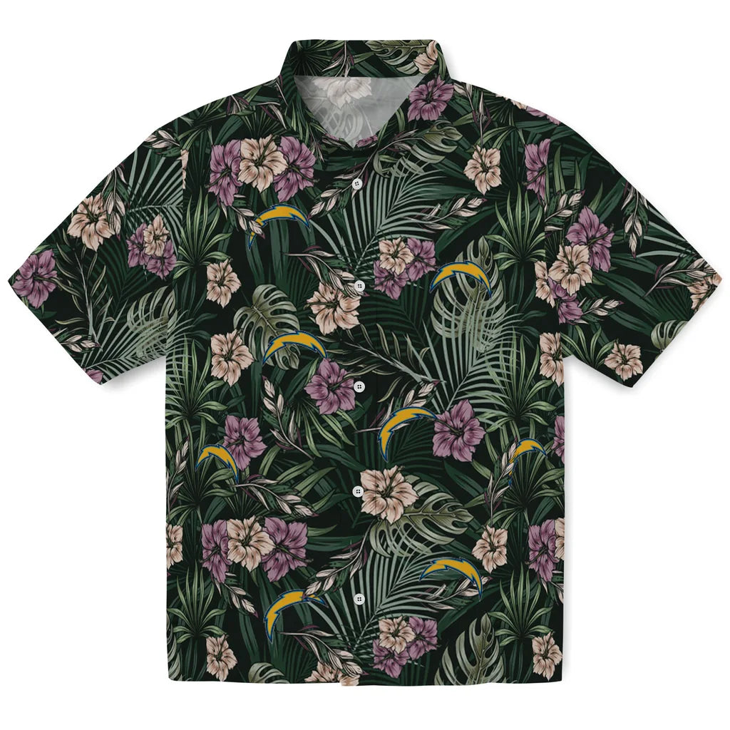 Los Angeles Chargers Hawaiian Shirt - Hibiscus Leaves Pattern | Hula Hawaiian Shirts