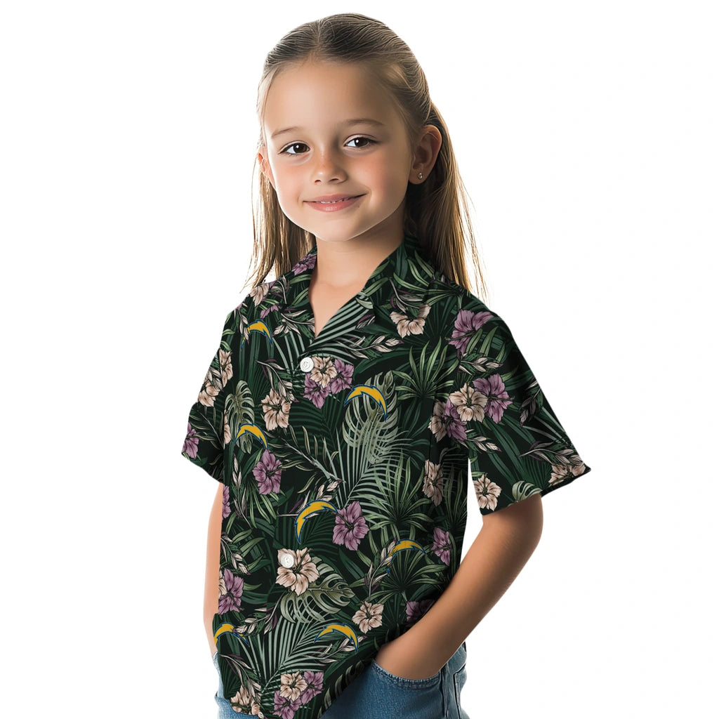 Los Angeles Chargers Hawaiian Shirt - Hibiscus Leaves Pattern | Hula Hawaiian Shirts