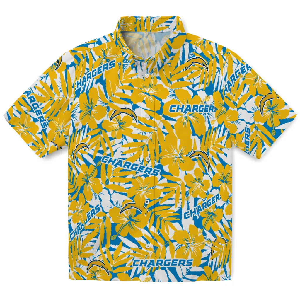 Los Angeles Chargers Hawaiian Shirt - Hibiscus Overlay | Hula Hawaiian Shirts