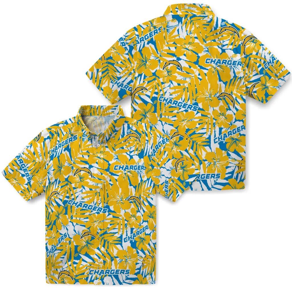Los Angeles Chargers Hawaiian Shirt - Hibiscus Overlay | Hula Hawaiian Shirts