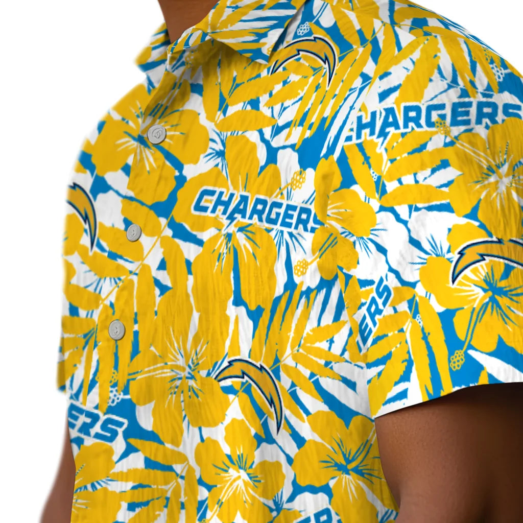 Los Angeles Chargers Hawaiian Shirt - Hibiscus Overlay | Hula Hawaiian Shirts