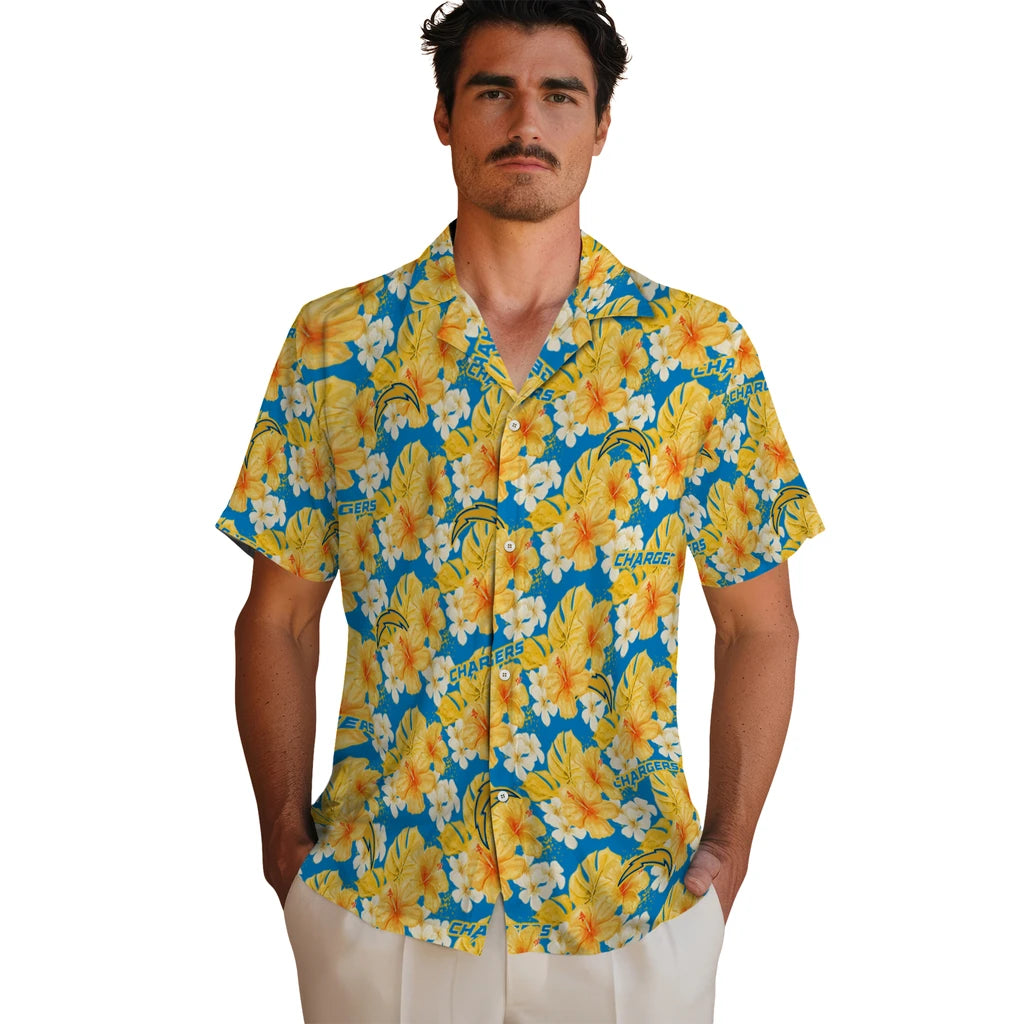 Los Angeles Chargers Hawaiian Shirt - Hibiscus Tropics | Hula Hawaiian Shirts