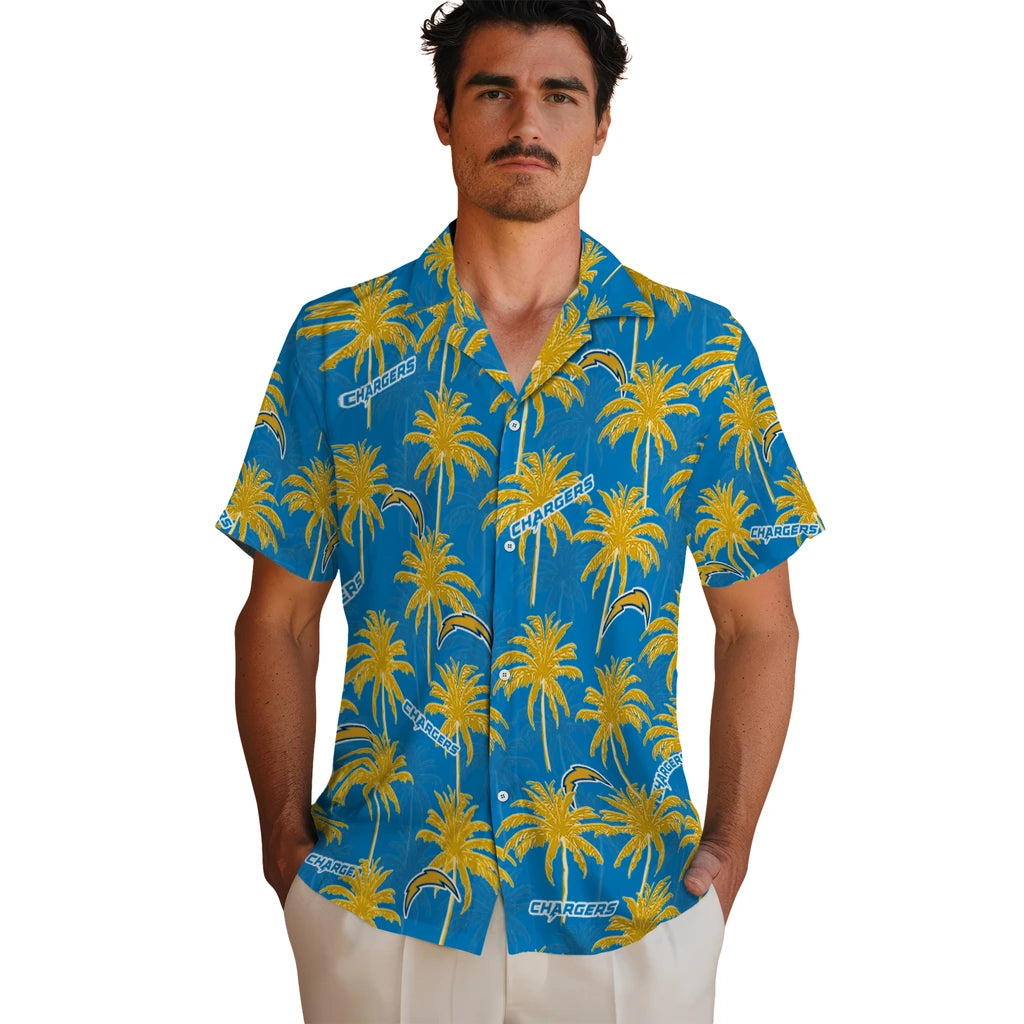 Los Angeles Chargers Hawaiian Shirt - Palm Tree Motif | Hula Hawaiian Shirts