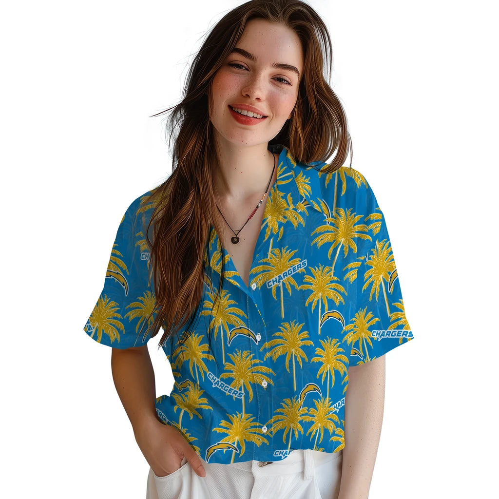 Los Angeles Chargers Hawaiian Shirt - Palm Tree Motif | Hula Hawaiian Shirts