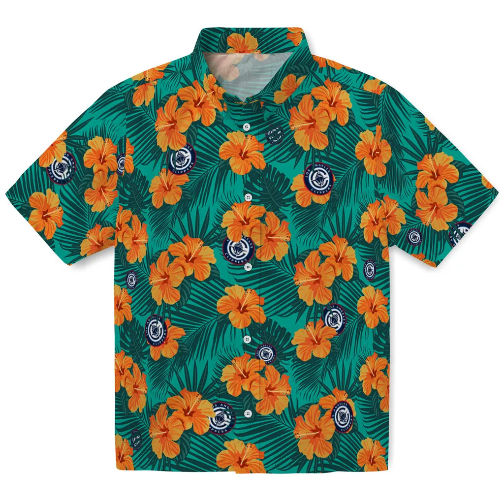 Los Angeles Clippers Hawaiian Shirt - Hibiscus and Palm Leaves | Hula Hawaiian Shirts