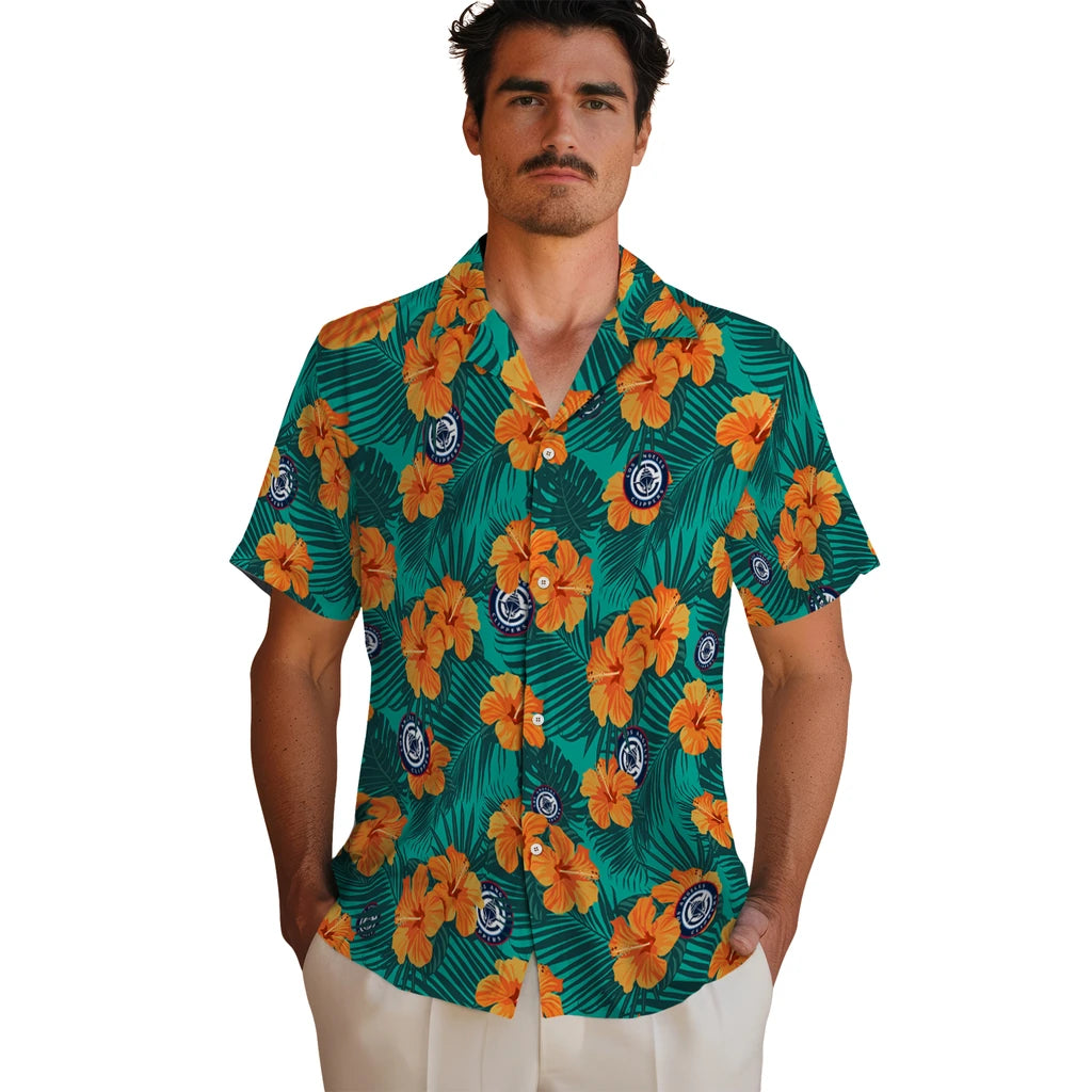 Los Angeles Clippers Hawaiian Shirt - Hibiscus and Palm Leaves | Hula Hawaiian Shirts