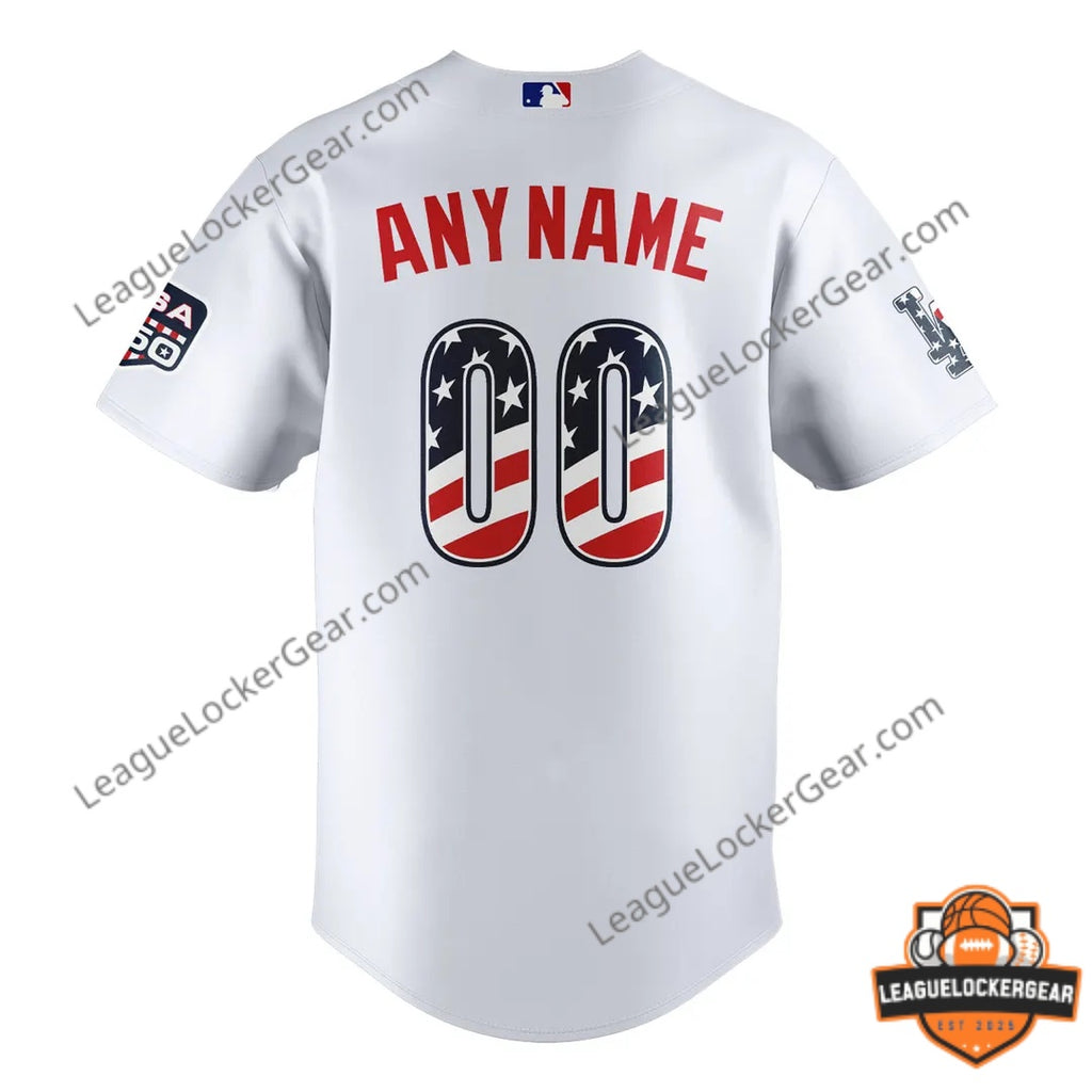 Los Angeles Dodgers 4th Of July American Flag Baseball Jersey - LeagueLockerGear