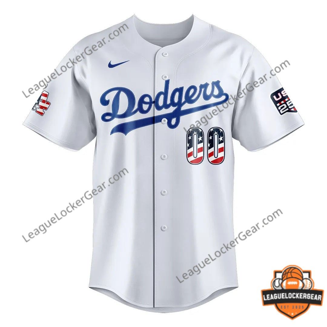 Los Angeles Dodgers 4th Of July American Flag Baseball Jersey - LeagueLockerGear