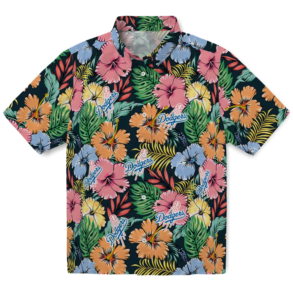 Los Angeles Dodgers Hawaiian Shirt - Brilliant Hibiscus Garden | Hula Hawaiian Shirts