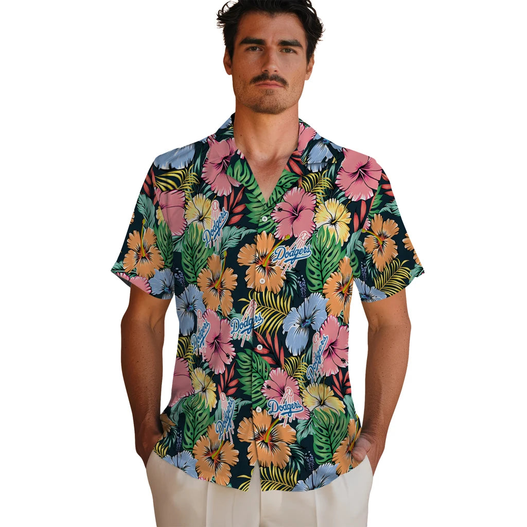 Los Angeles Dodgers Hawaiian Shirt - Brilliant Hibiscus Garden | Hula Hawaiian Shirts