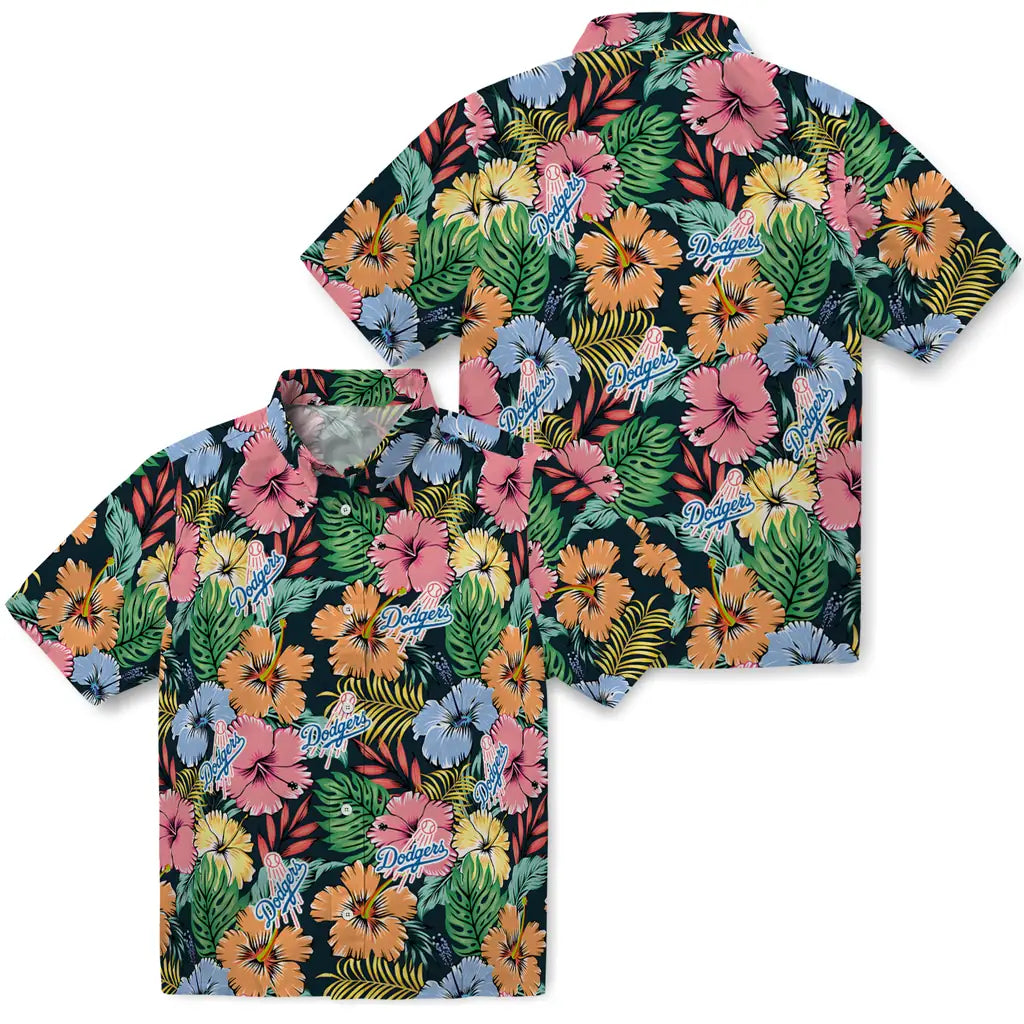 Los Angeles Dodgers Hawaiian Shirt - Brilliant Hibiscus Garden | Hula Hawaiian Shirts