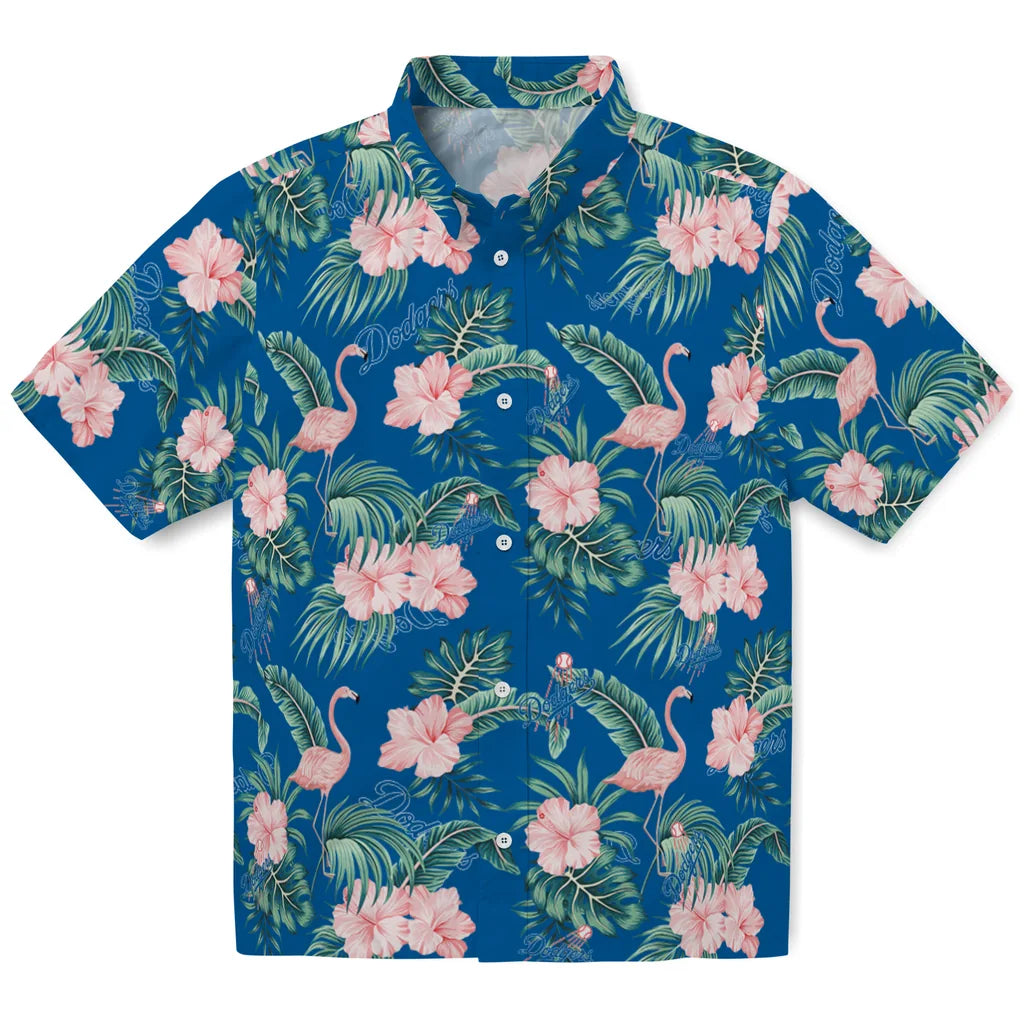 Los Angeles Dodgers Hawaiian Shirt - Flamingo and Hibiscus | Hula Hawaiian Shirts