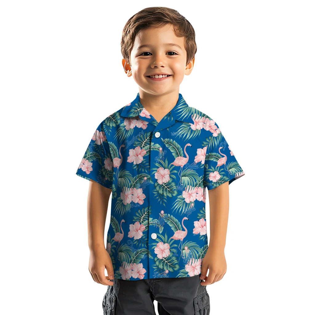 Los Angeles Dodgers Hawaiian Shirt - Flamingo and Hibiscus | Hula Hawaiian Shirts