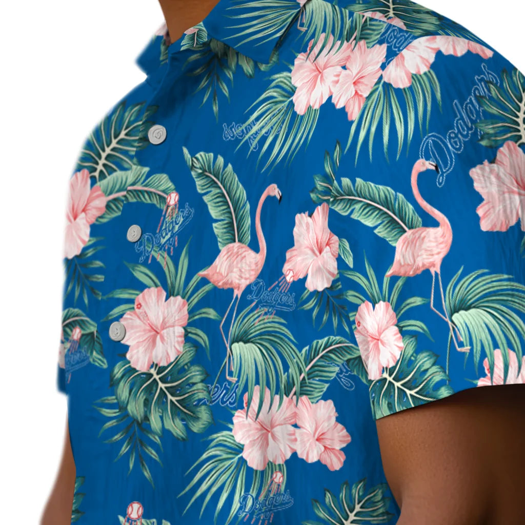 Los Angeles Dodgers Hawaiian Shirt - Flamingo and Hibiscus | Hula Hawaiian Shirts