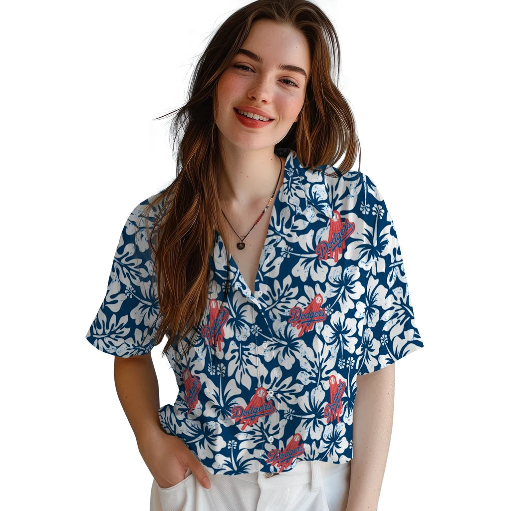 Los Angeles Dodgers Hawaiian Shirt - Hibiscus Motif | Hula Hawaiian Shirts