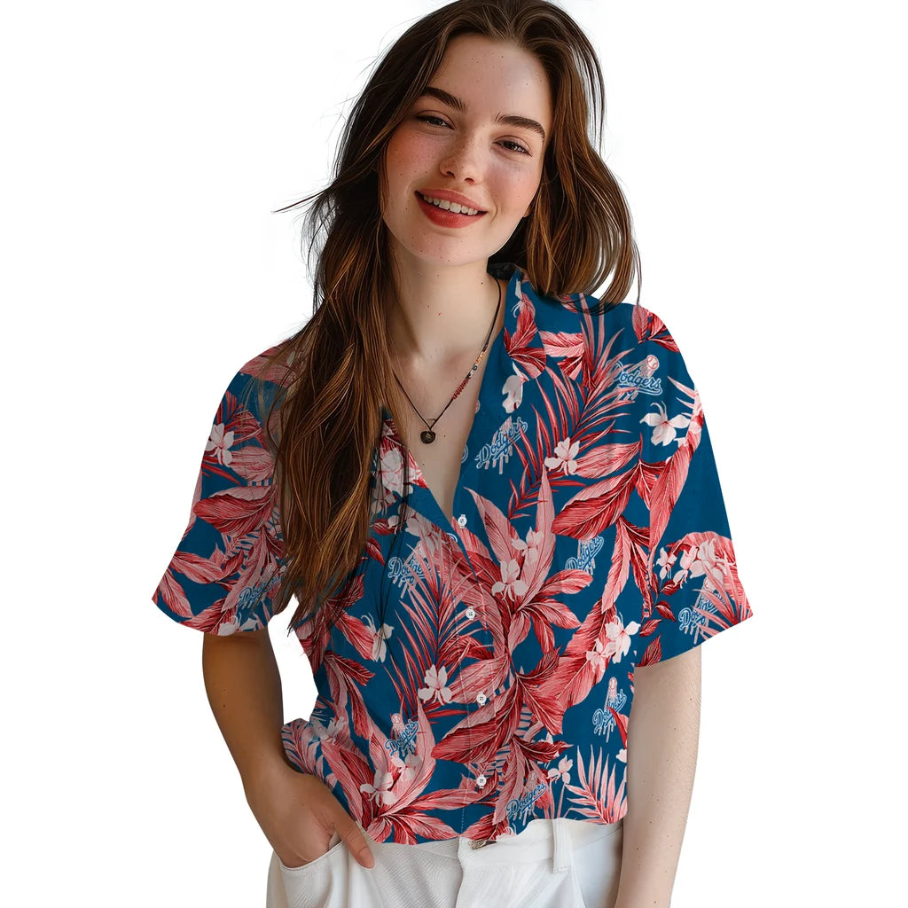 Los Angeles Dodgers Hawaiian Shirt - Palm Leaves | Hula Hawaiian Shirts