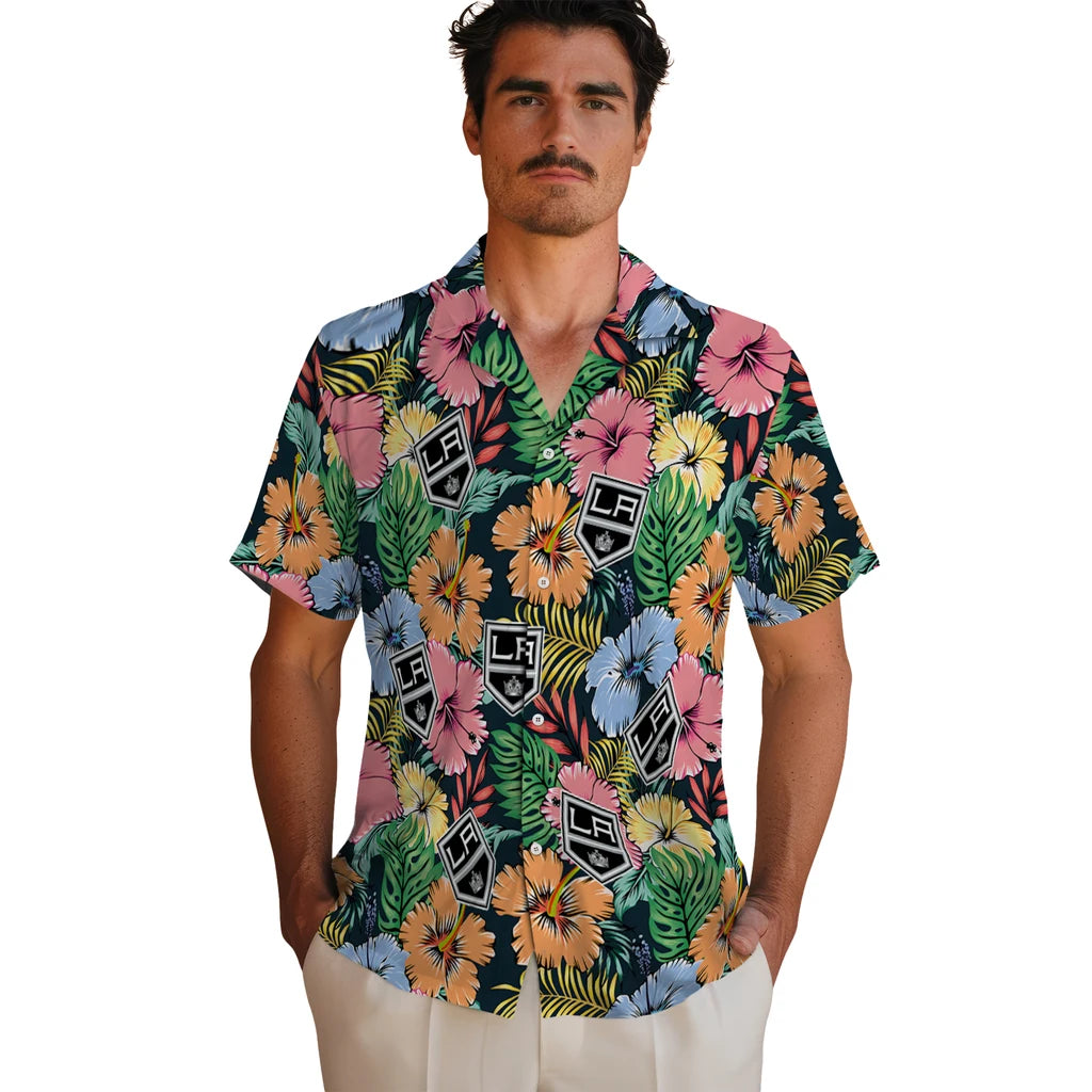 Los Angeles Kings Hawaiian Shirt - Brilliant Hibiscus Garden | Hula Hawaiian Shirts