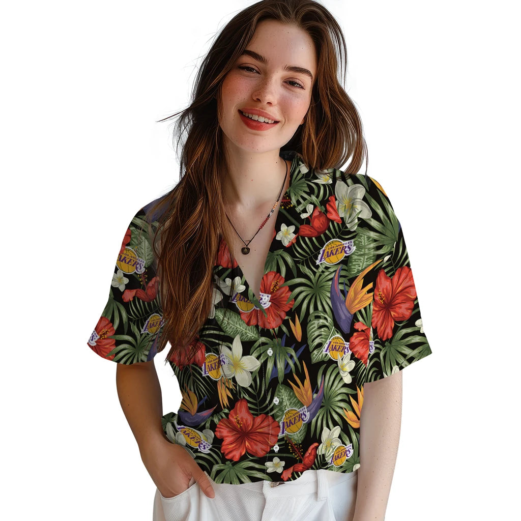 Los Angeles Lakers Hawaiian Shirt - Hawaii Floral Hibiscus | Hula Hawaiian Shirts