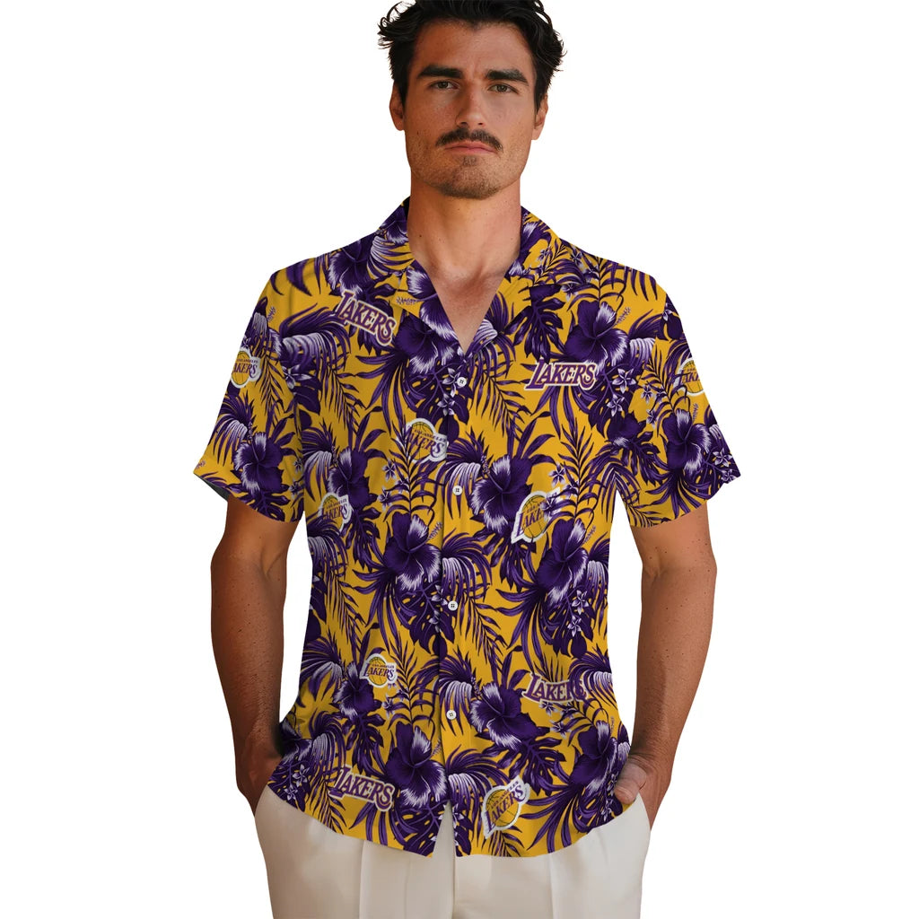Los Angeles Lakers Hawaiian Shirt - Hibiscus Exotic | Hula Hawaiian Shirts