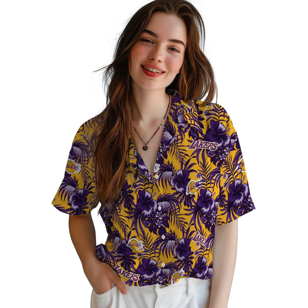 Los Angeles Lakers Hawaiian Shirt - Hibiscus Exotic | Hula Hawaiian Shirts