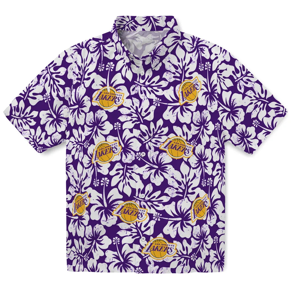 Los Angeles Lakers Hawaiian Shirt - Hibiscus Motif | Hula Hawaiian Shirts