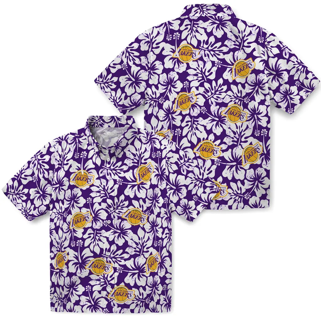 Los Angeles Lakers Hawaiian Shirt - Hibiscus Motif | Hula Hawaiian Shirts