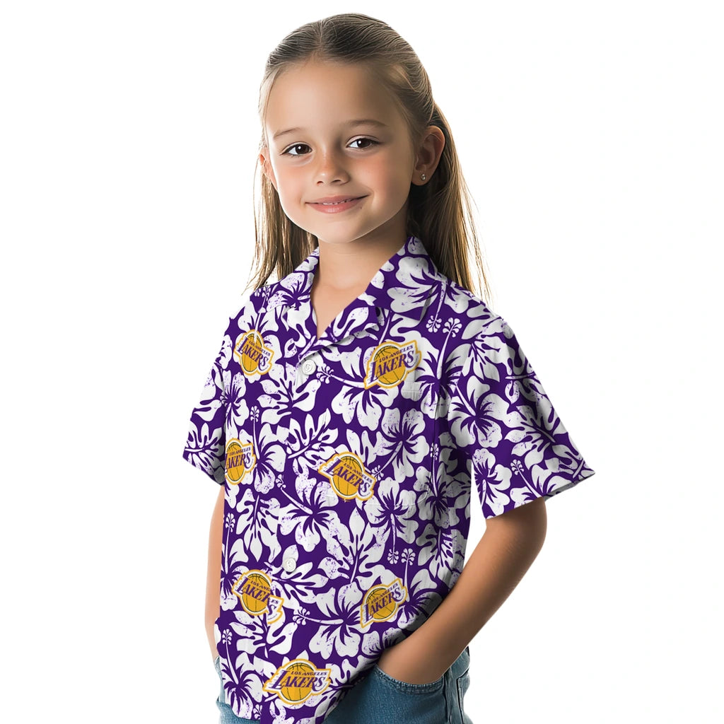 Los Angeles Lakers Hawaiian Shirt - Hibiscus Motif | Hula Hawaiian Shirts