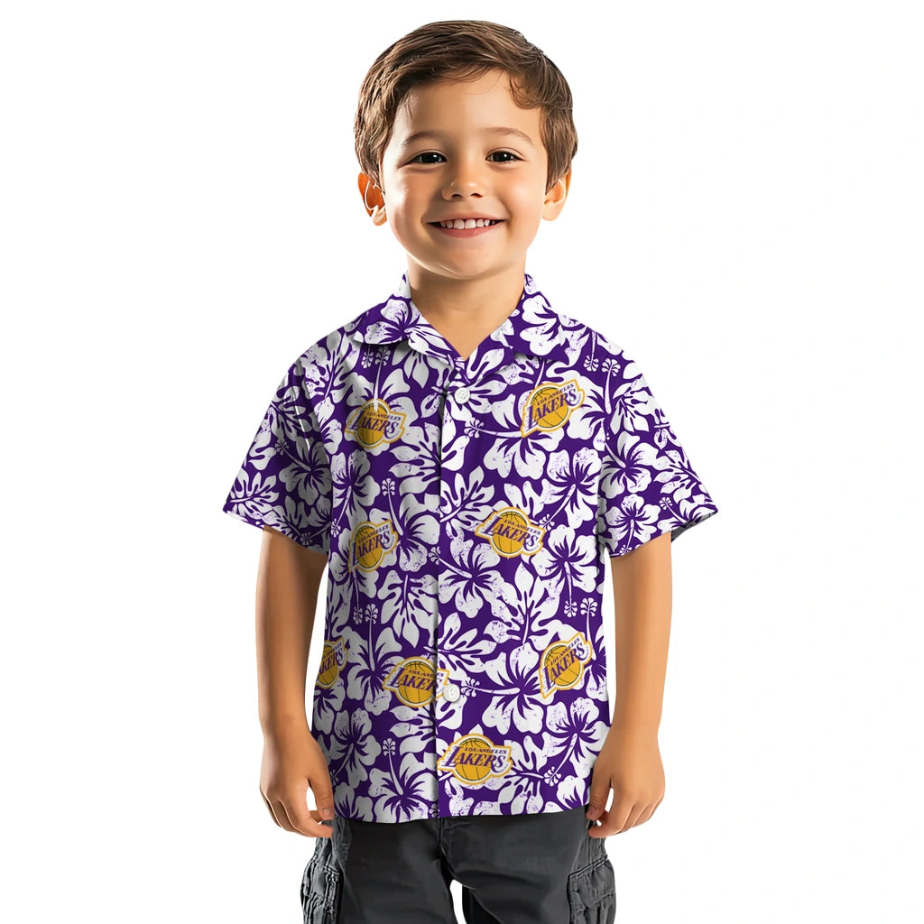 Los Angeles Lakers Hawaiian Shirt - Hibiscus Motif | Hula Hawaiian Shirts