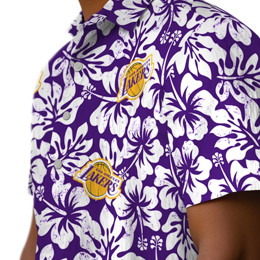 Los Angeles Lakers Hawaiian Shirt - Hibiscus Motif | Hula Hawaiian Shirts