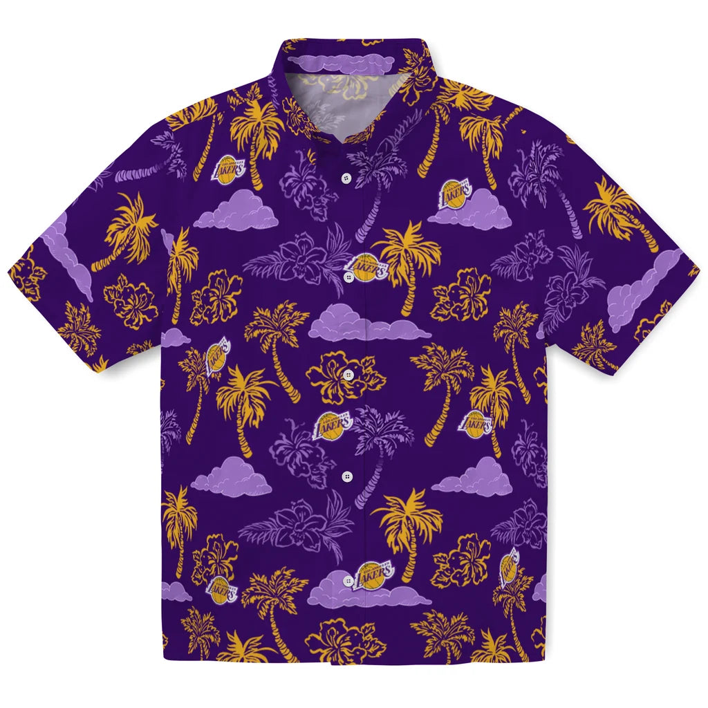 Los Angeles Lakers Hawaiian Shirt - Palm And Clouds | Hula Hawaiian Shirts
