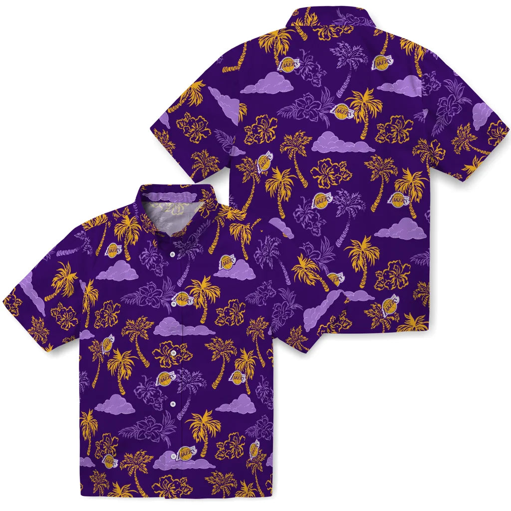 Los Angeles Lakers Hawaiian Shirt - Palm And Clouds | Hula Hawaiian Shirts