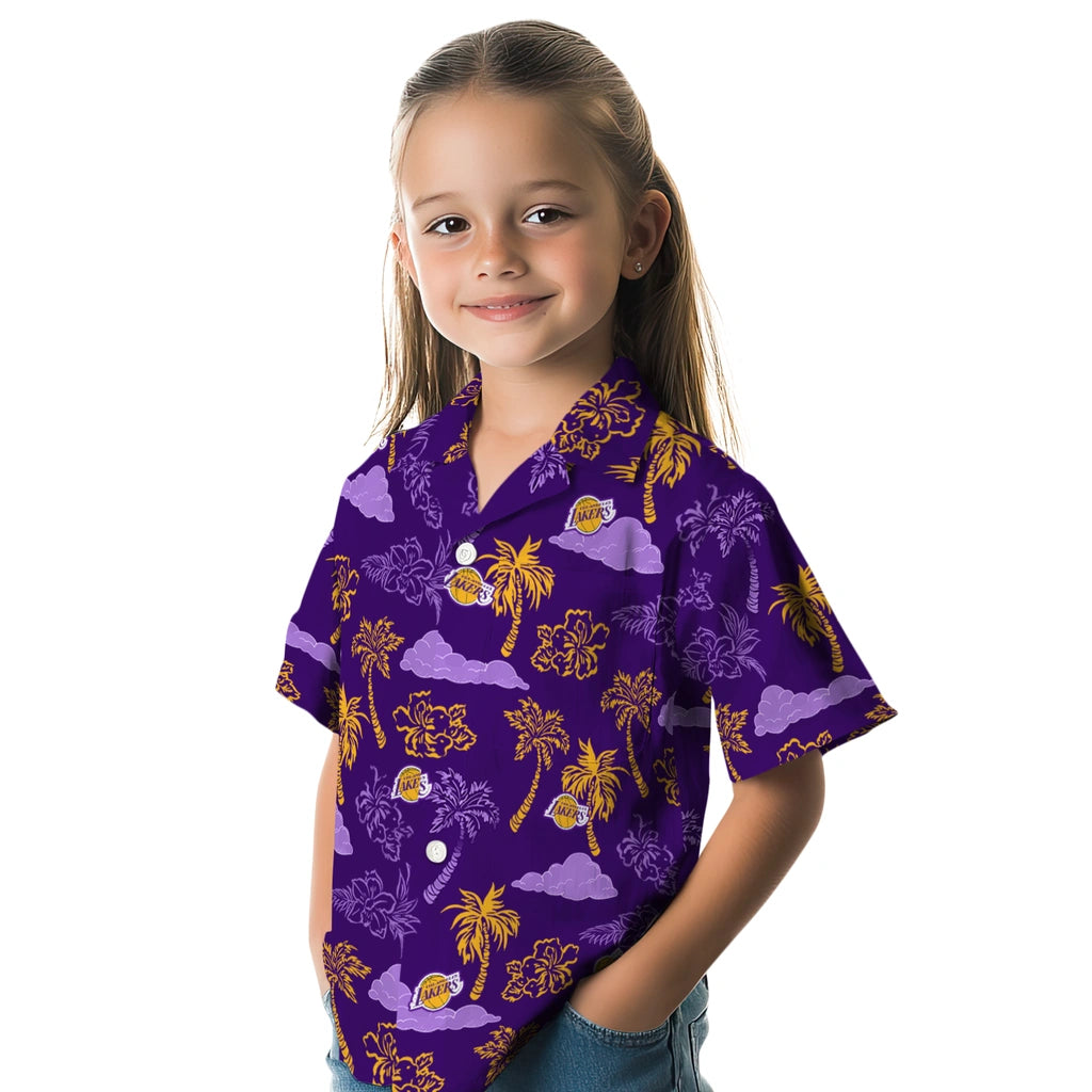 Los Angeles Lakers Hawaiian Shirt - Palm And Clouds | Hula Hawaiian Shirts