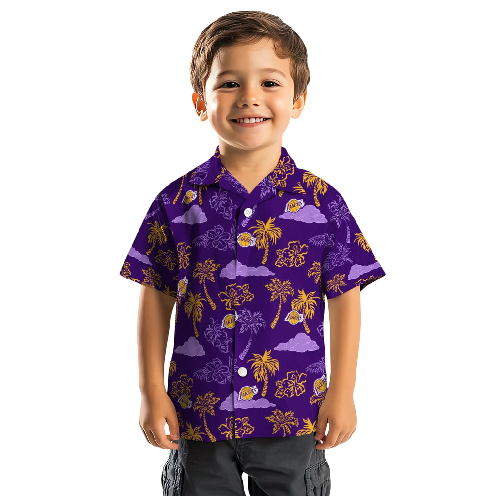 Los Angeles Lakers Hawaiian Shirt - Palm And Clouds | Hula Hawaiian Shirts