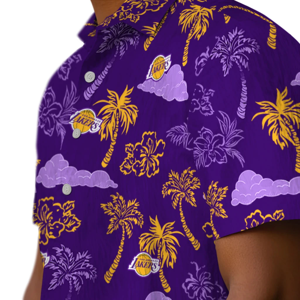Los Angeles Lakers Hawaiian Shirt - Palm And Clouds | Hula Hawaiian Shirts