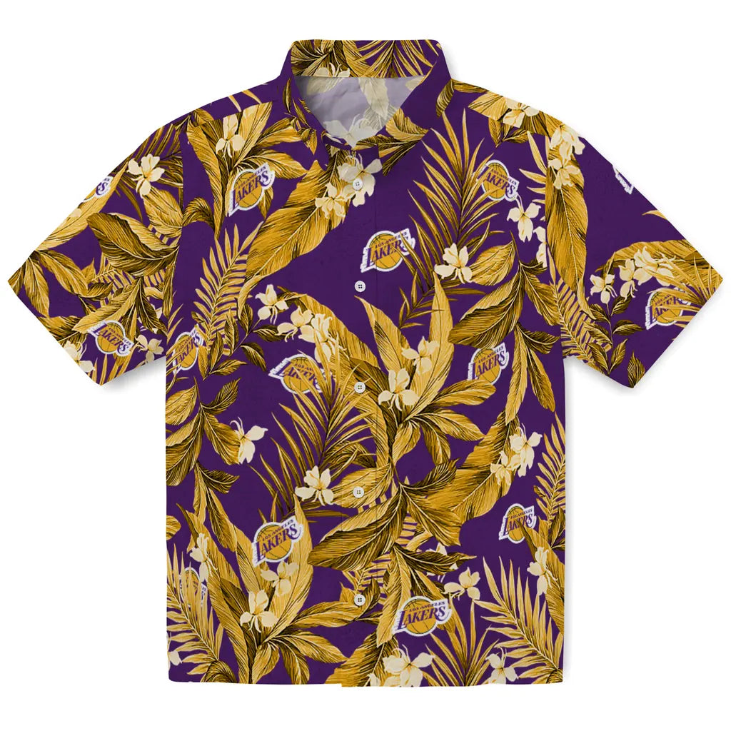 Los Angeles Lakers Hawaiian Shirt - Palm Leaves | Hula Hawaiian Shirts