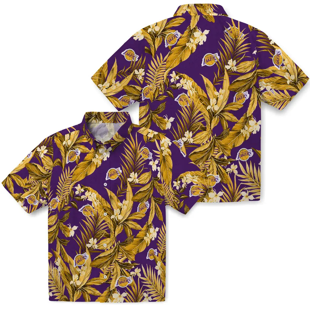 Los Angeles Lakers Hawaiian Shirt - Palm Leaves | Hula Hawaiian Shirts