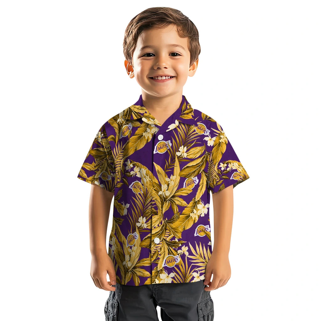 Los Angeles Lakers Hawaiian Shirt - Palm Leaves | Hula Hawaiian Shirts