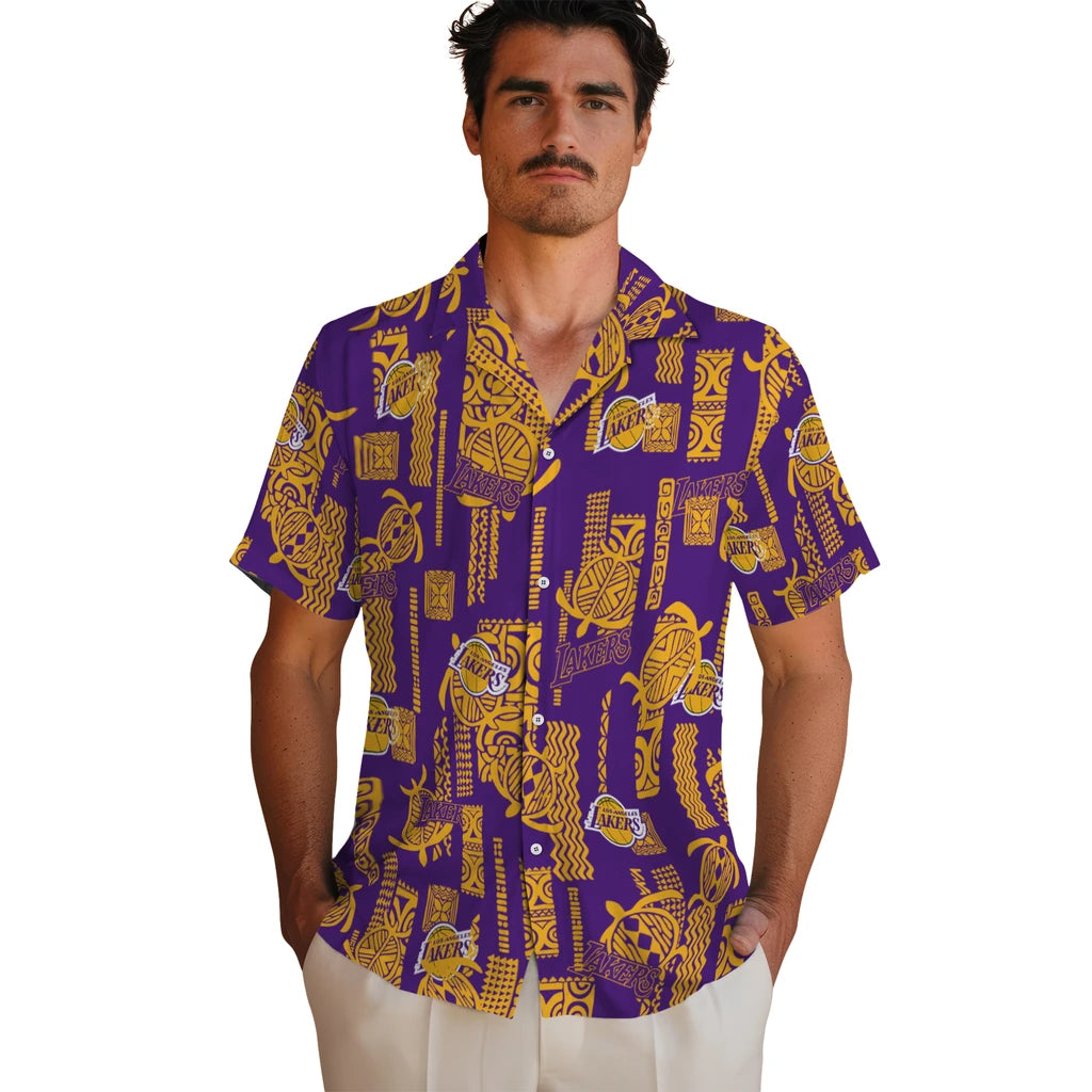 Los Angeles Lakers Hawaiian Shirt - Turtle Lines | Hula Hawaiian Shirts