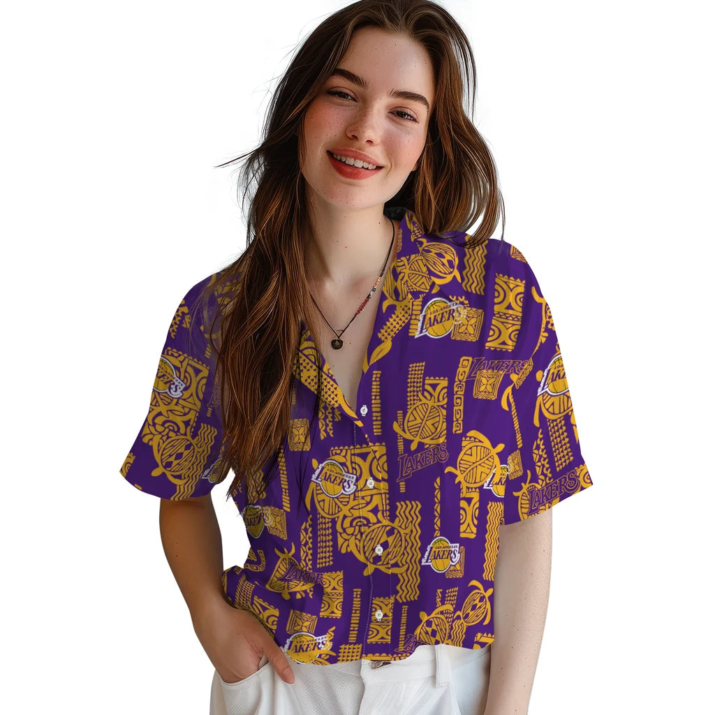 Los Angeles Lakers Hawaiian Shirt - Turtle Lines | Hula Hawaiian Shirts