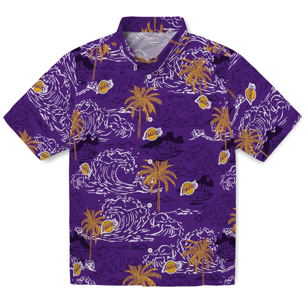 Los Angeles Lakers Hawaiian Shirt - Wave Palm | Hula Hawaiian Shirts