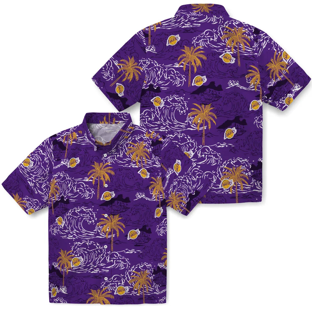 Los Angeles Lakers Hawaiian Shirt - Wave Palm | Hula Hawaiian Shirts