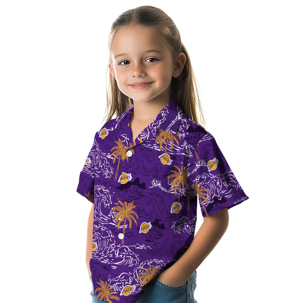 Los Angeles Lakers Hawaiian Shirt - Wave Palm | Hula Hawaiian Shirts