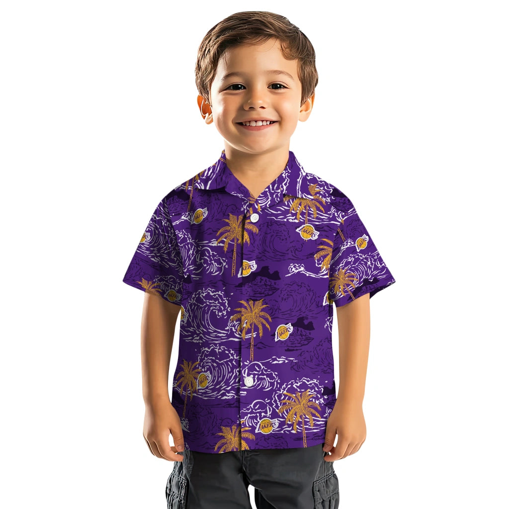 Los Angeles Lakers Hawaiian Shirt - Wave Palm | Hula Hawaiian Shirts