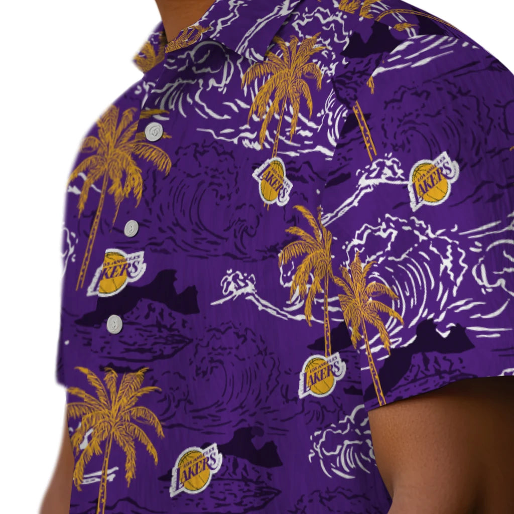 Los Angeles Lakers Hawaiian Shirt - Wave Palm | Hula Hawaiian Shirts