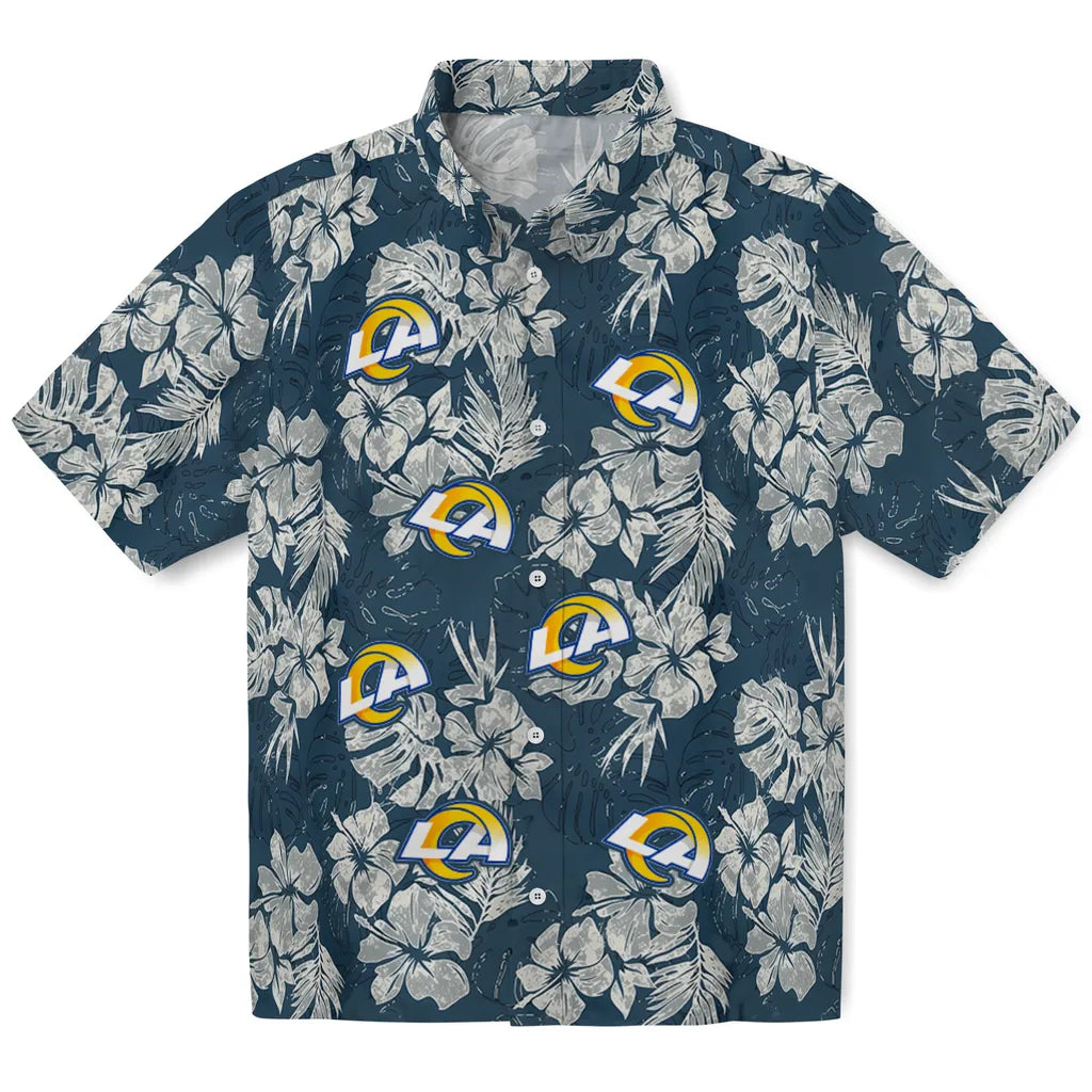 Los Angeles Rams Hawaiian Shirt - Hibiscus Flowers | Hula Hawaiian Shirts