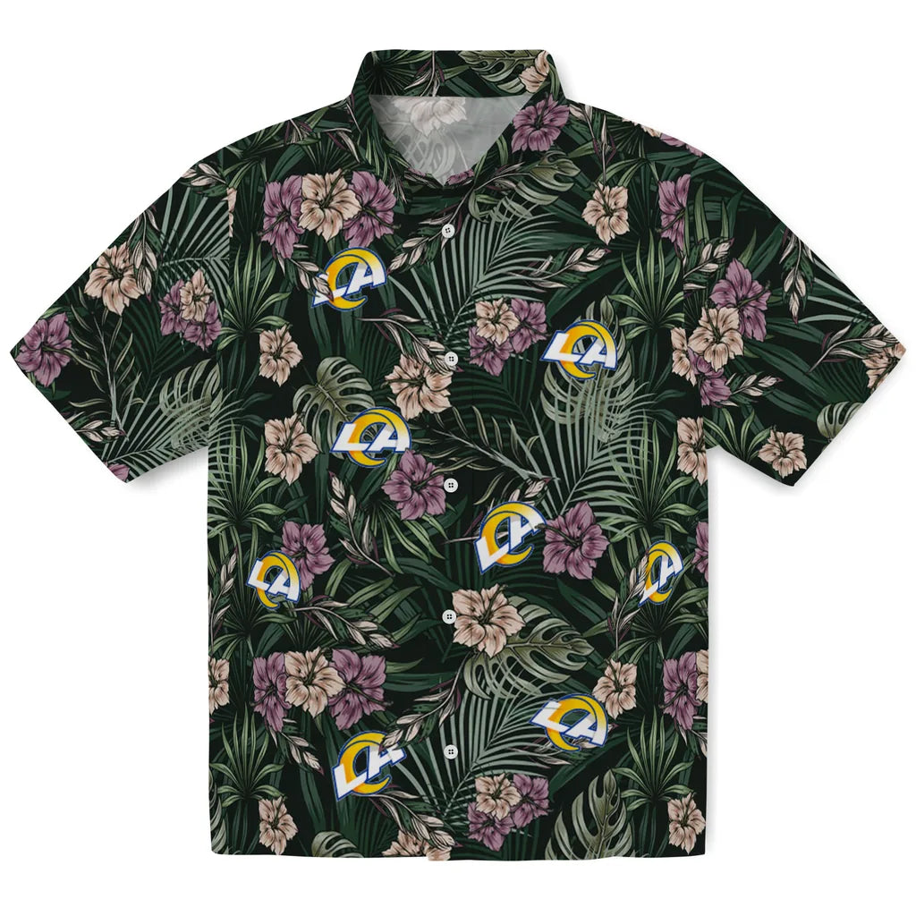 Los Angeles Rams Hawaiian Shirt - Hibiscus Leaves Pattern | Hula Hawaiian Shirts