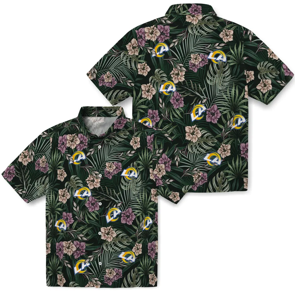 Los Angeles Rams Hawaiian Shirt - Hibiscus Leaves Pattern | Hula Hawaiian Shirts