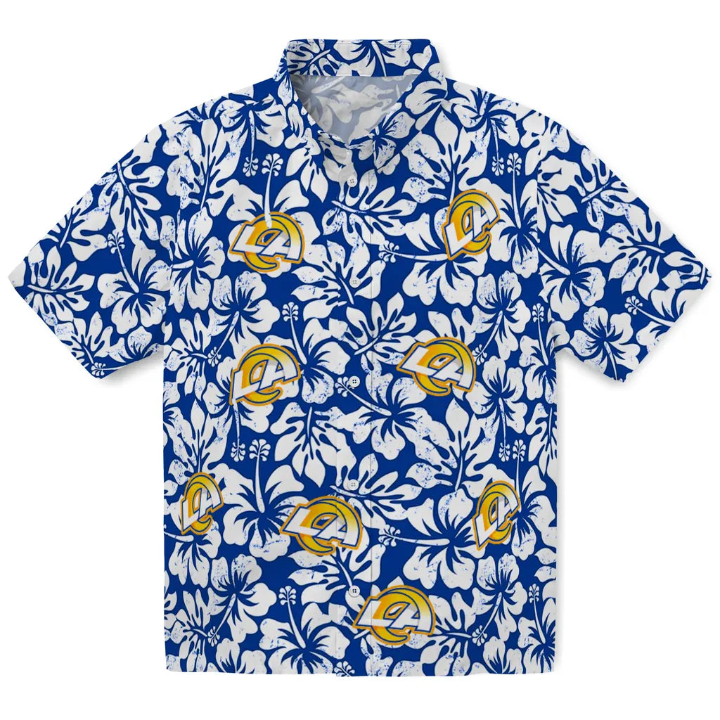 Los Angeles Rams Hawaiian Shirt - Hibiscus Motif | Hula Hawaiian Shirts