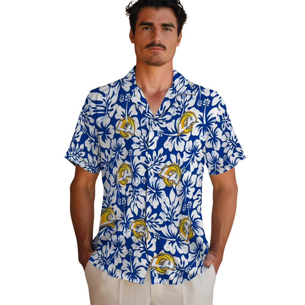 Los Angeles Rams Hawaiian Shirt - Hibiscus Motif | Hula Hawaiian Shirts